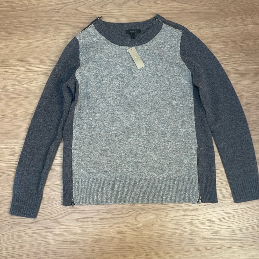 J.Crew 100% Wool Sweater Women’s M Side & Shoulder Zippers Color Block Pullover
